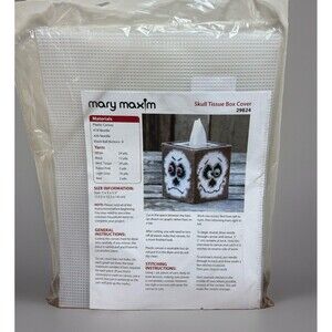 Mary Maxim Halloween Skull Plastic Canvas Tissue Box Cover Kit 29824 Needlepoint